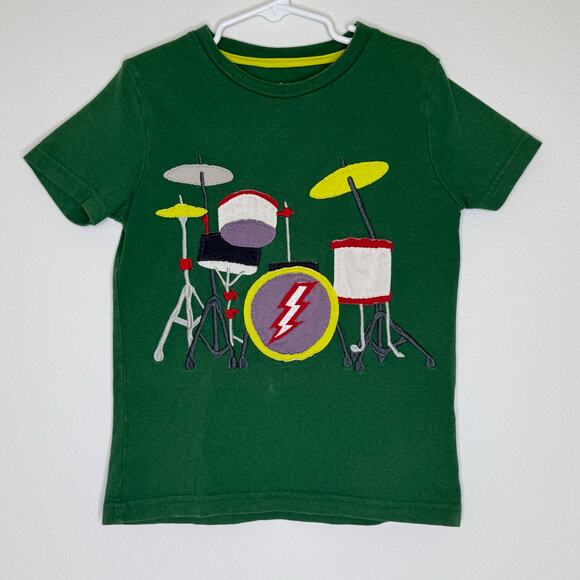 Mini Boden size 5-6 Drum Applique Short-Sleeve Tee Shirt Green - Picture 1 of 4